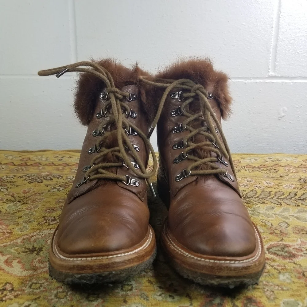 Botkier brown leather rabbit fur lace up winter boots